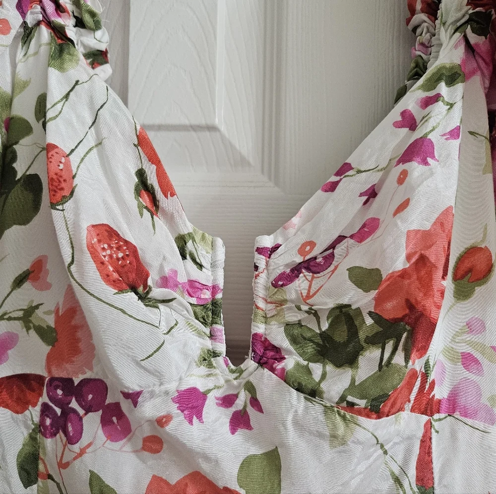 Abercrombiw Maxi Floral Puff Sleeve Dress With Bow In The Back